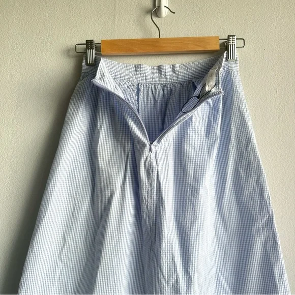 NWOT Mango Gingham 100% Cotton Midi A Line Skirt in Baby Blue w/ Pockets - Picture 9 of 13